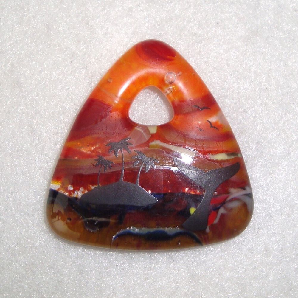 'Island Sunset' Artisan Handcrafted 3-Sided Fused Glass Pendant Palm Trees*